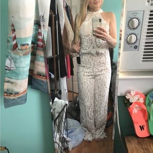 Lulus White Lace Halter Jumpsuit